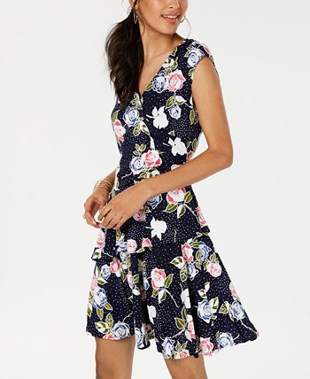 Vestido feminino Robbie Bee com babados triplos e ajuste evasê, azul, tamanho pequeno grande