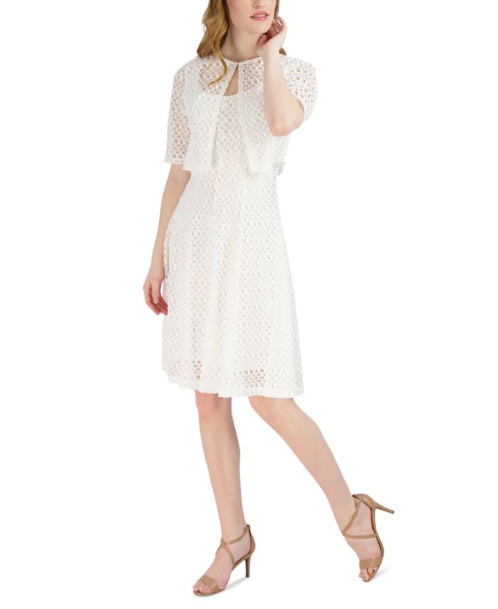 Vestido evasê de renda feminino Robbie Bee com jaqueta removível, tamanho pequeno, branco