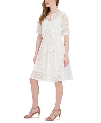 Vestido evasê de renda feminino Robbie Bee com jaqueta removível, tamanho pequeno, branco