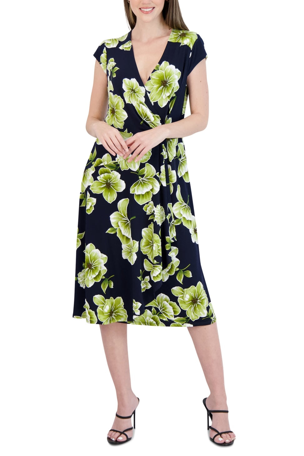 Vestido midi feminino Robbie Bee com argola lateral, azul, tamanho grande