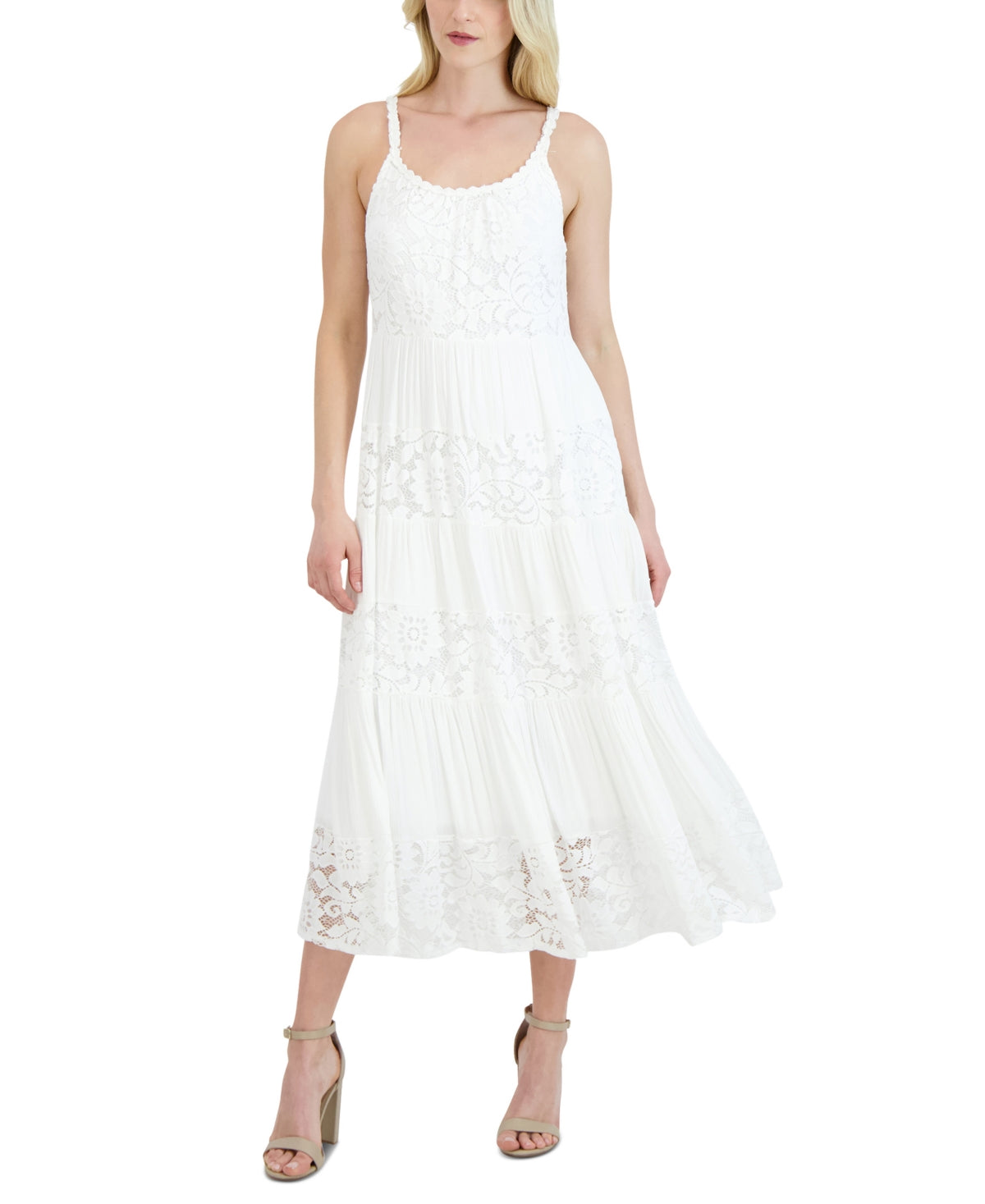 Vestido de renda evasê Robbie Bee feminino, branco, tamanho pequeno