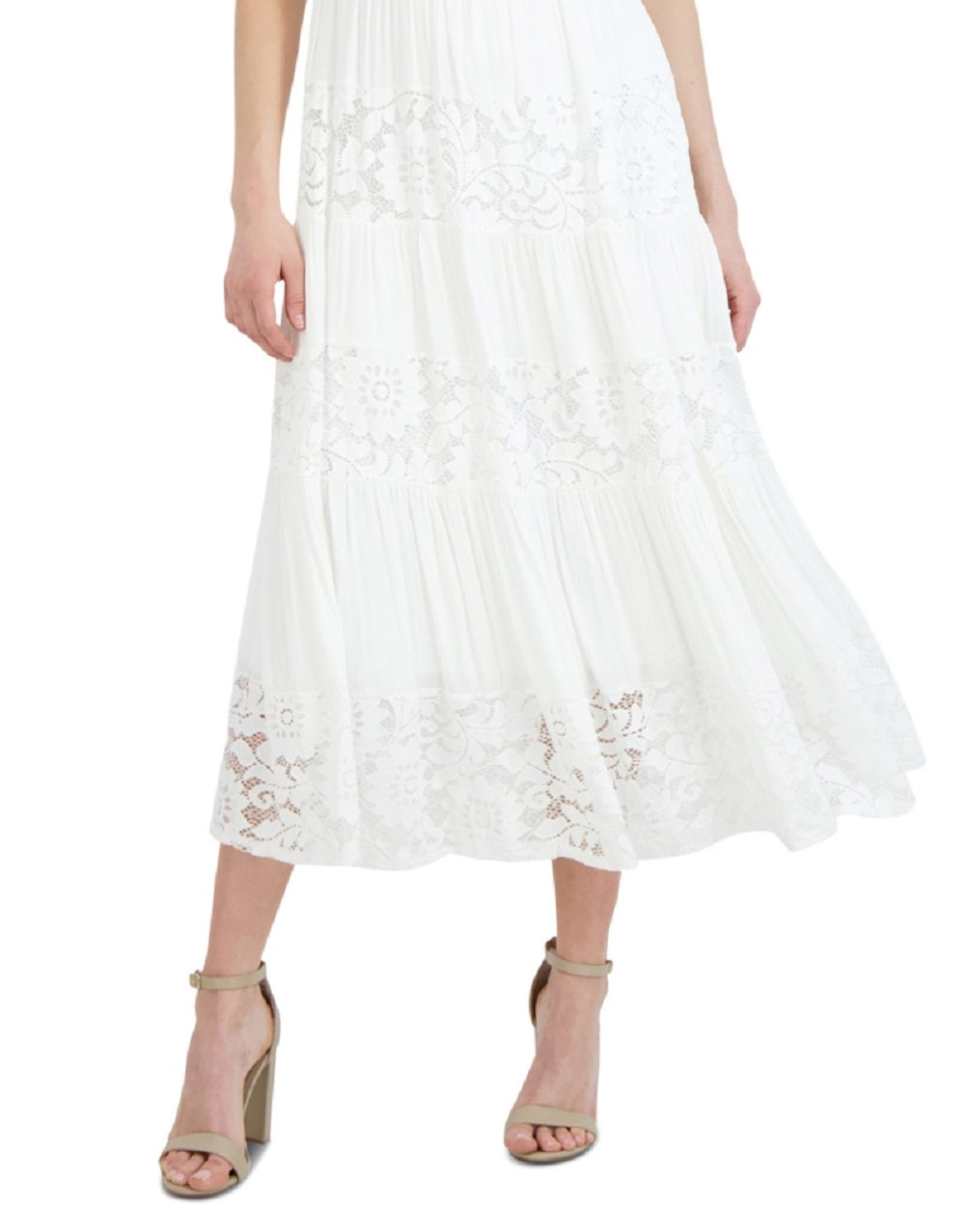 Vestido de renda evasê Robbie Bee feminino, branco, tamanho médio