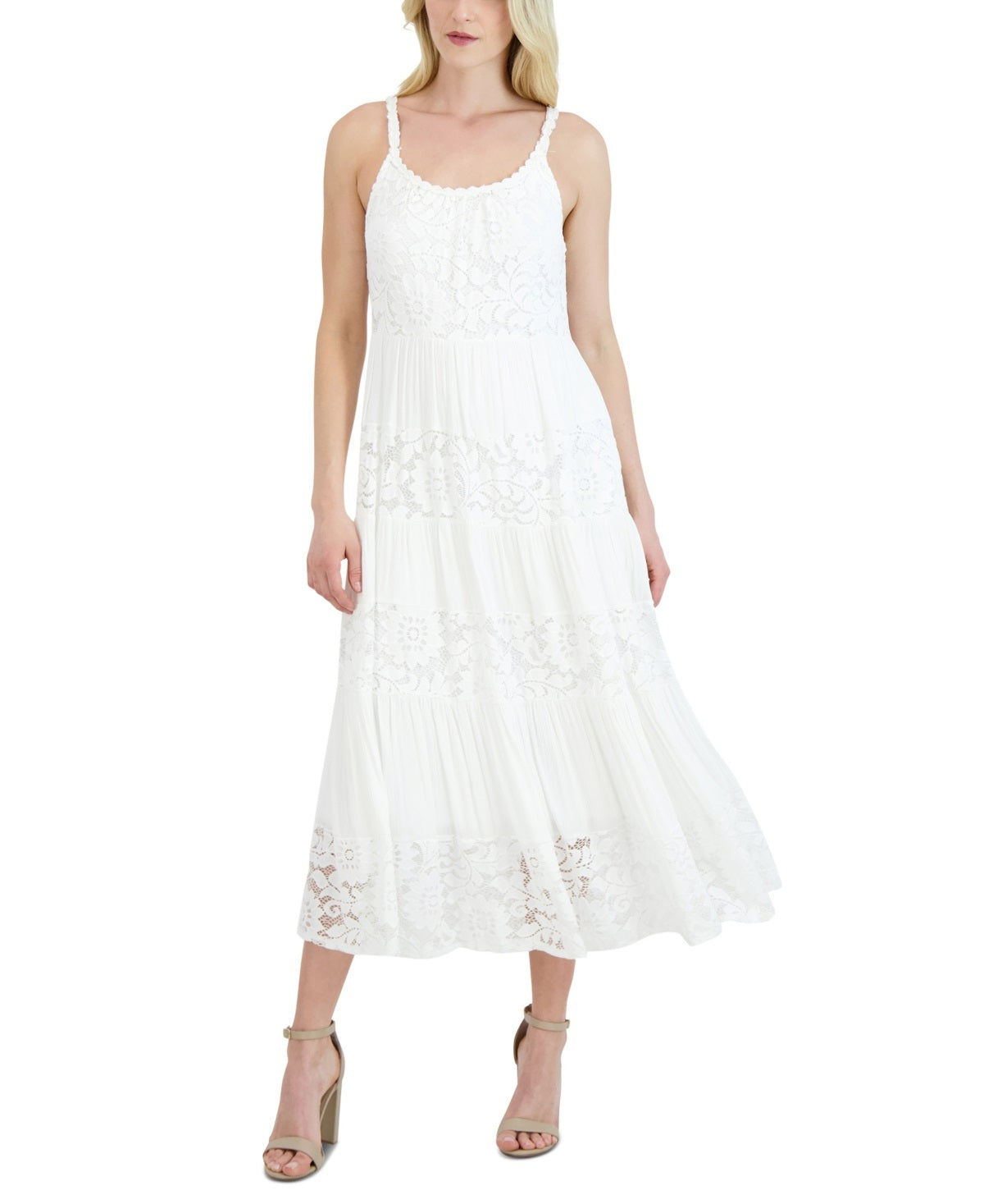 Vestido de renda evasê Robbie Bee feminino, tamanho grande, branco
