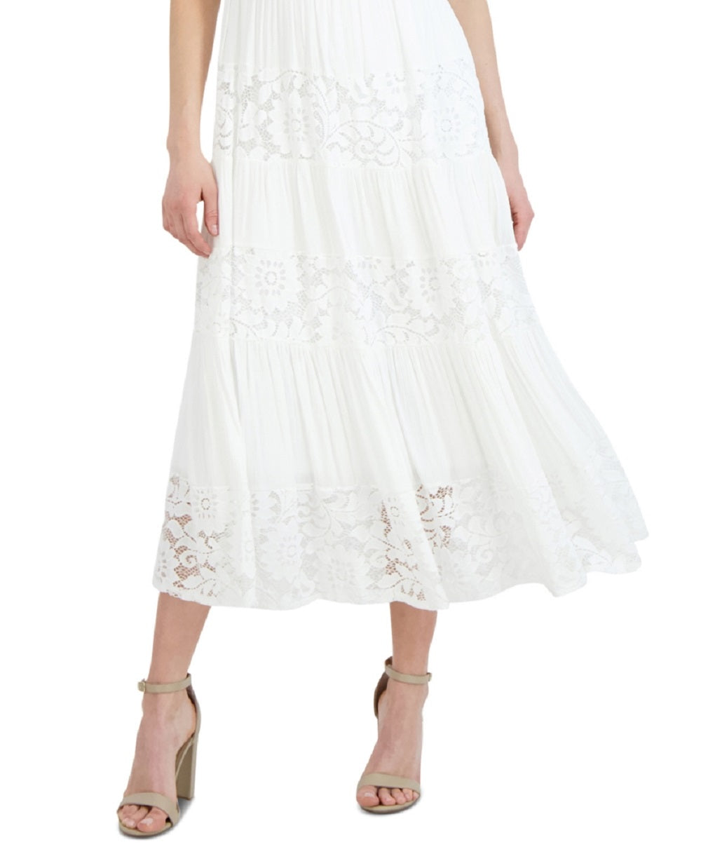 Vestido de renda evasê Robbie Bee feminino, tamanho grande, branco
