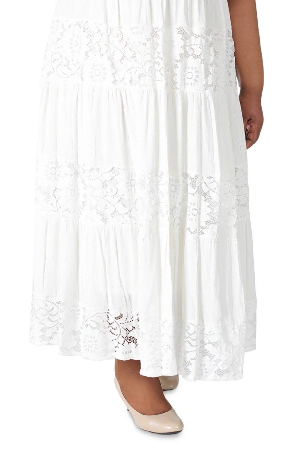 Vestido longo de renda em camadas sem mangas Robbie Bee feminino, branco, tamanho 1X