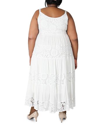 Robbie Bee Vestido longo feminino sem mangas com renda em camadas, branco, tamanho 3X