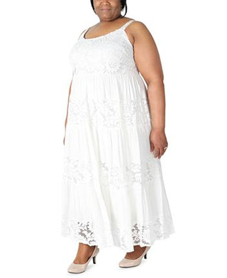 Robbie Bee Vestido longo feminino sem mangas com renda em camadas, branco, tamanho 3X