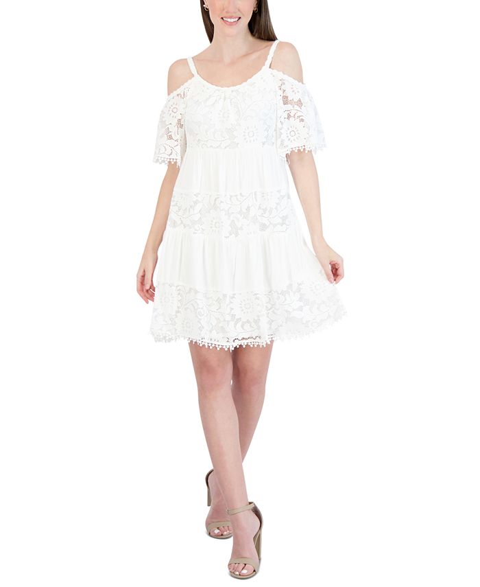 Vestido de renda com decote em V e mangas curtas Robbie Bee para mulheres, tamanho pequeno e grande, branco