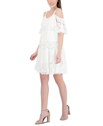 Vestido de renda com decote em V e mangas curtas Robbie Bee para mulheres, tamanho pequeno e grande, branco