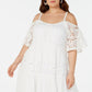 Vestido de renda com ombros descobertos Robbie Bee feminino, branco, tamanho 1X