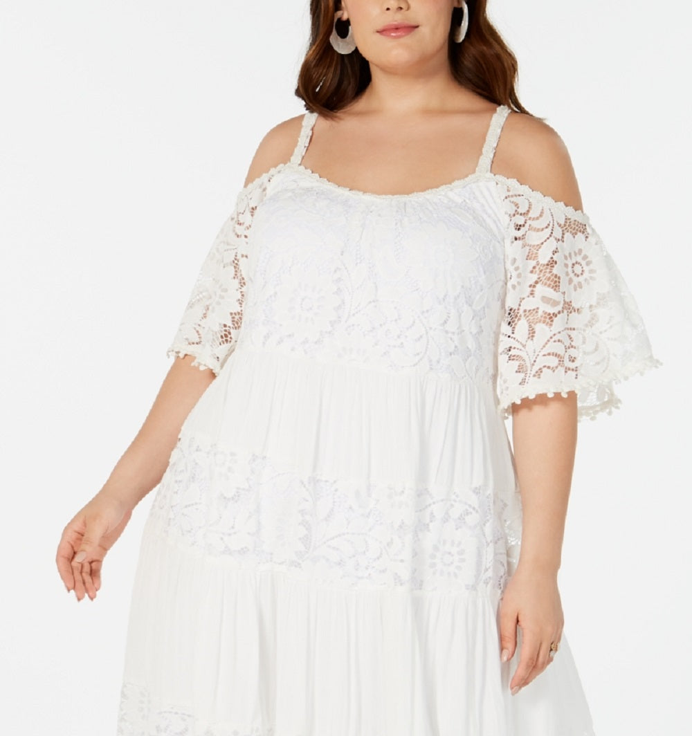 Vestido de renda com ombros descobertos Robbie Bee feminino, branco, tamanho 1X
