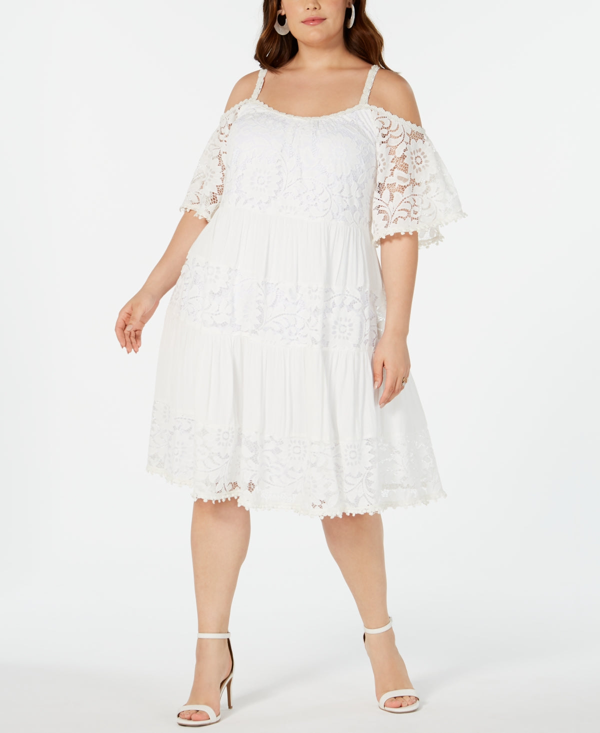 Vestido de renda com ombros descobertos Robbie Bee feminino, branco, tamanho 1X