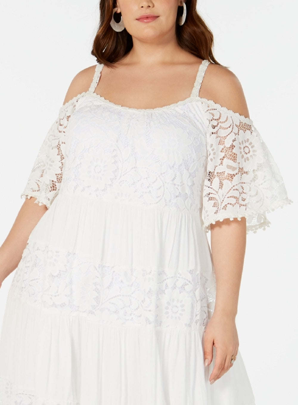 Vestido de renda com ombros descobertos Robbie Bee feminino, branco, tamanho 3X