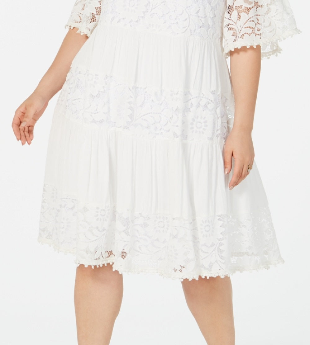 Vestido de renda com ombros descobertos Robbie Bee feminino, branco, tamanho 3X
