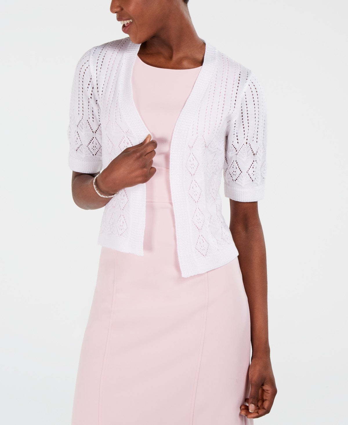 Robbie Bee Cardigan Feminino Manga Curta Crochê Branco Tamanho Pequeno Médio