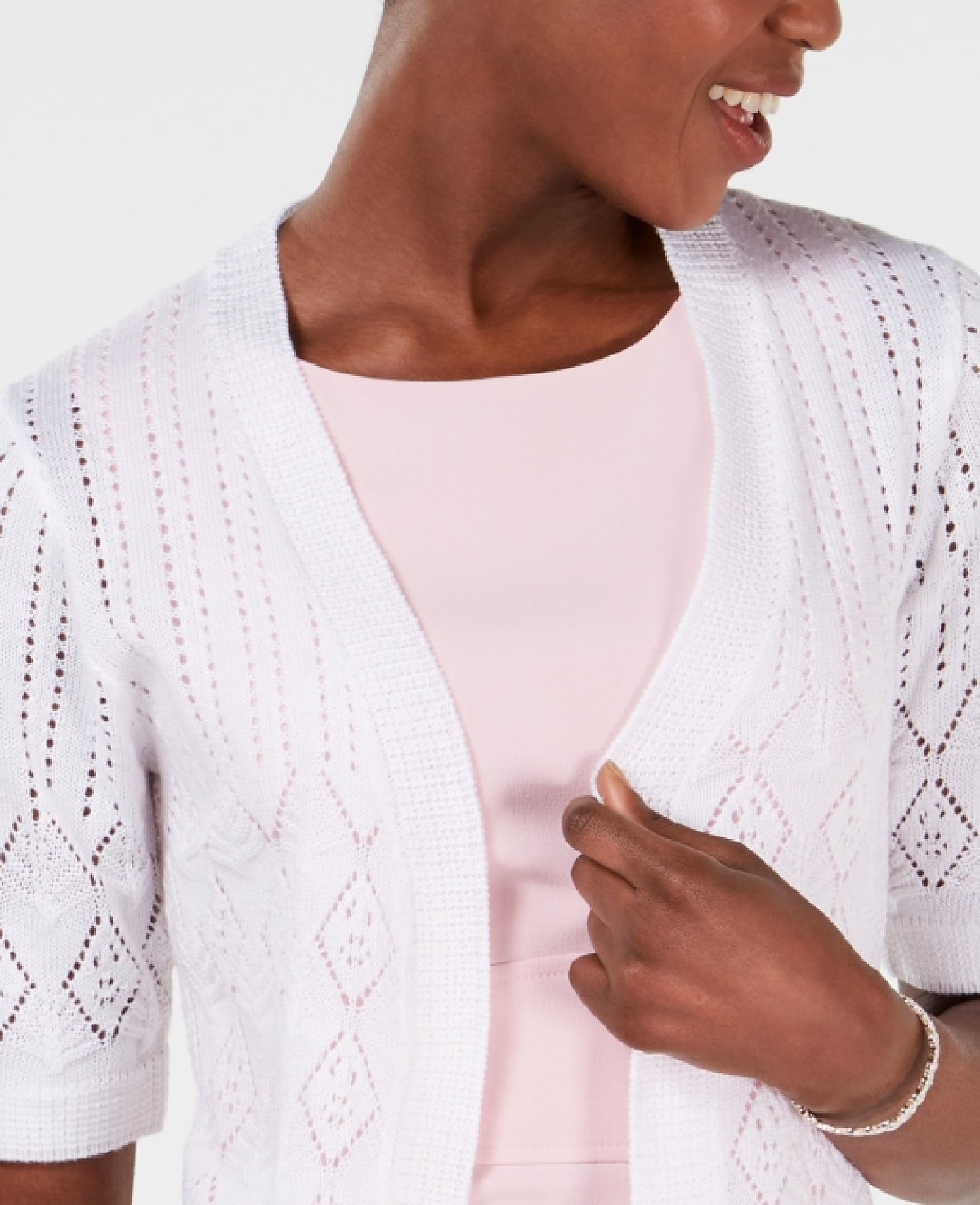 Robbie Bee Cardigan Feminino Manga Curta Crochê Branco Tamanho Pequeno Médio