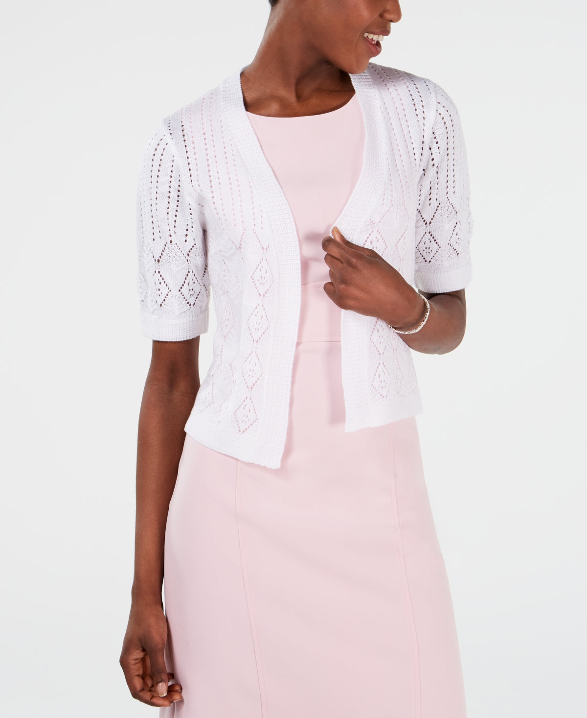 Robbie Bee Cardigan Feminino Manga Curta Crochê Branco Tamanho Pequeno Médio