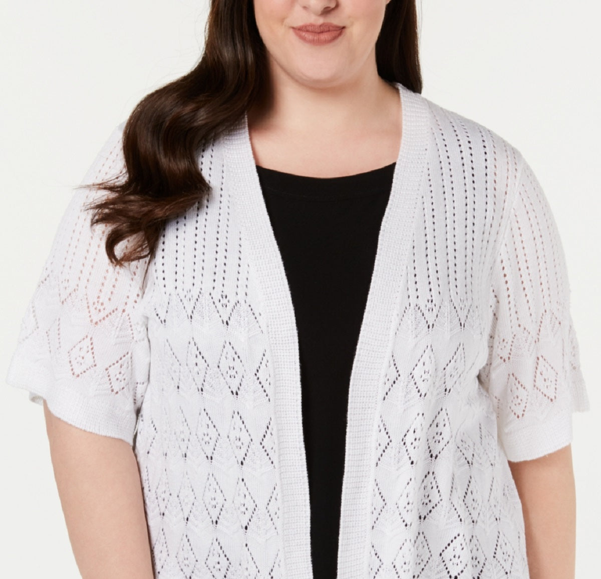 Robbie Bee Cardigan Feminino Manga Curta Crochê Branco Tamanho 2X