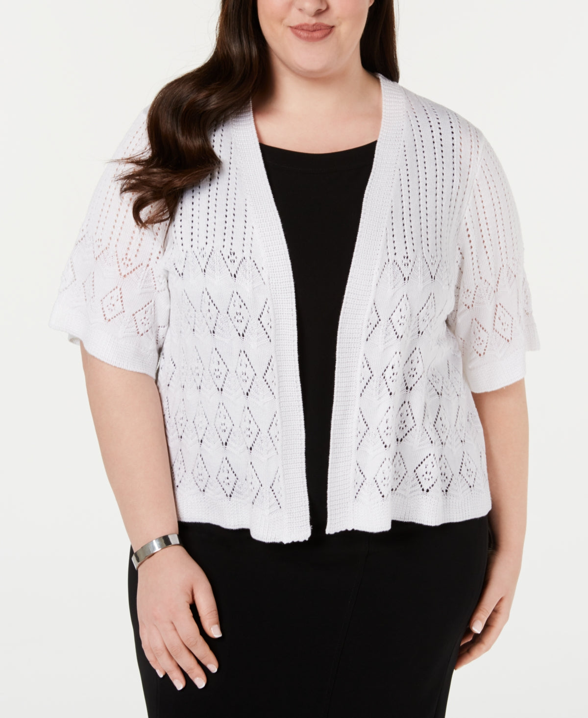 Robbie Bee Cardigan Feminino Manga Curta Crochê Branco Tamanho 2X