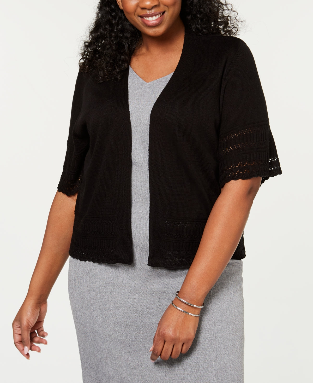 Robbie Bee - Casaco feminino com acabamento em ilhós, preto, tamanho 1X