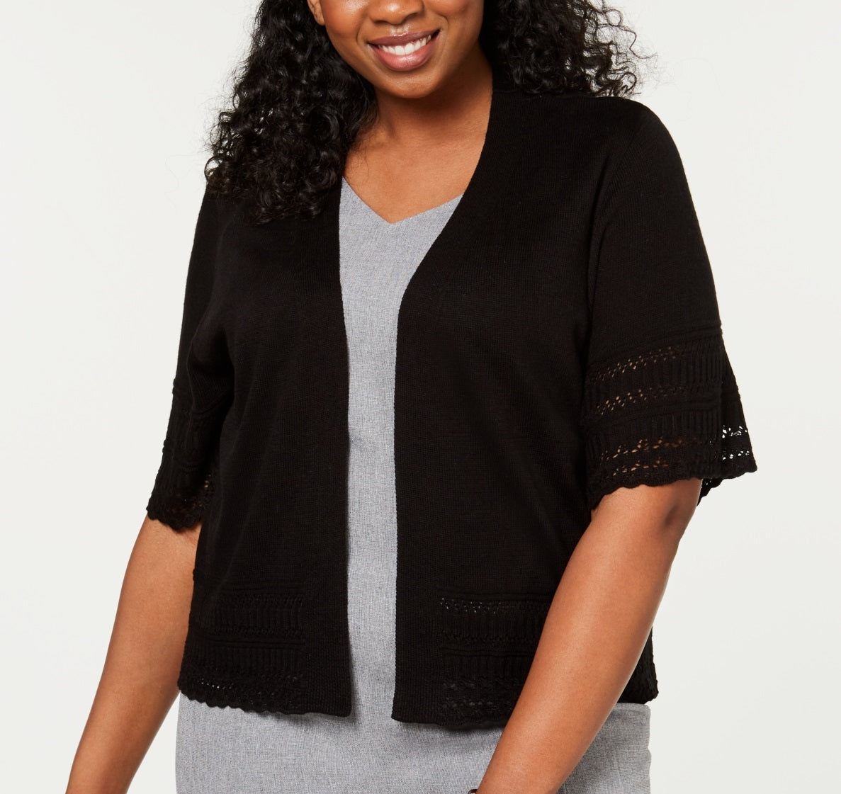 Robbie Bee - Casaco feminino com acabamento em ilhós, preto, tamanho 1X