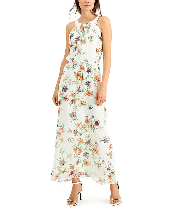 Vestido longo de chiffon feminino Robbie Bee, branco, tamanho 8, pequeno