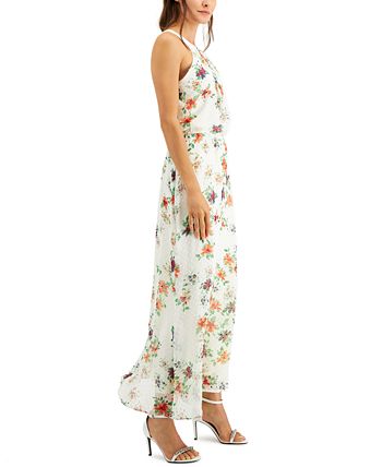 Vestido longo de chiffon feminino Robbie Bee, branco, tamanho 8, pequeno