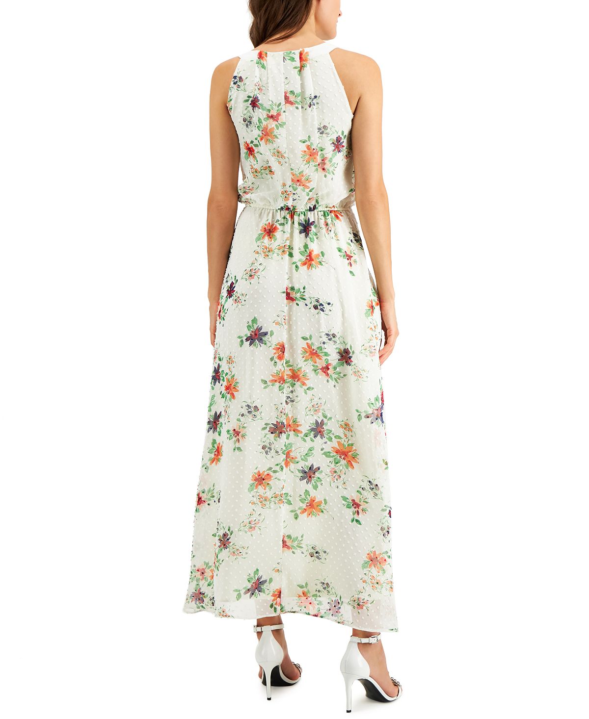 Robbie Bee Vestido longo de chiffon feminino, branco, tamanho 14, pequeno