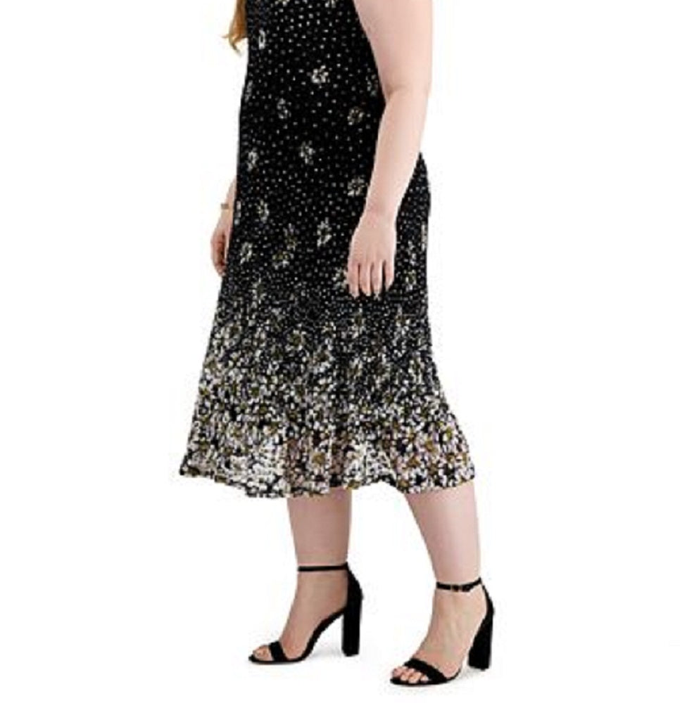 Vestido midi bordado feminino Robbie Bee, preto, tamanho 1X