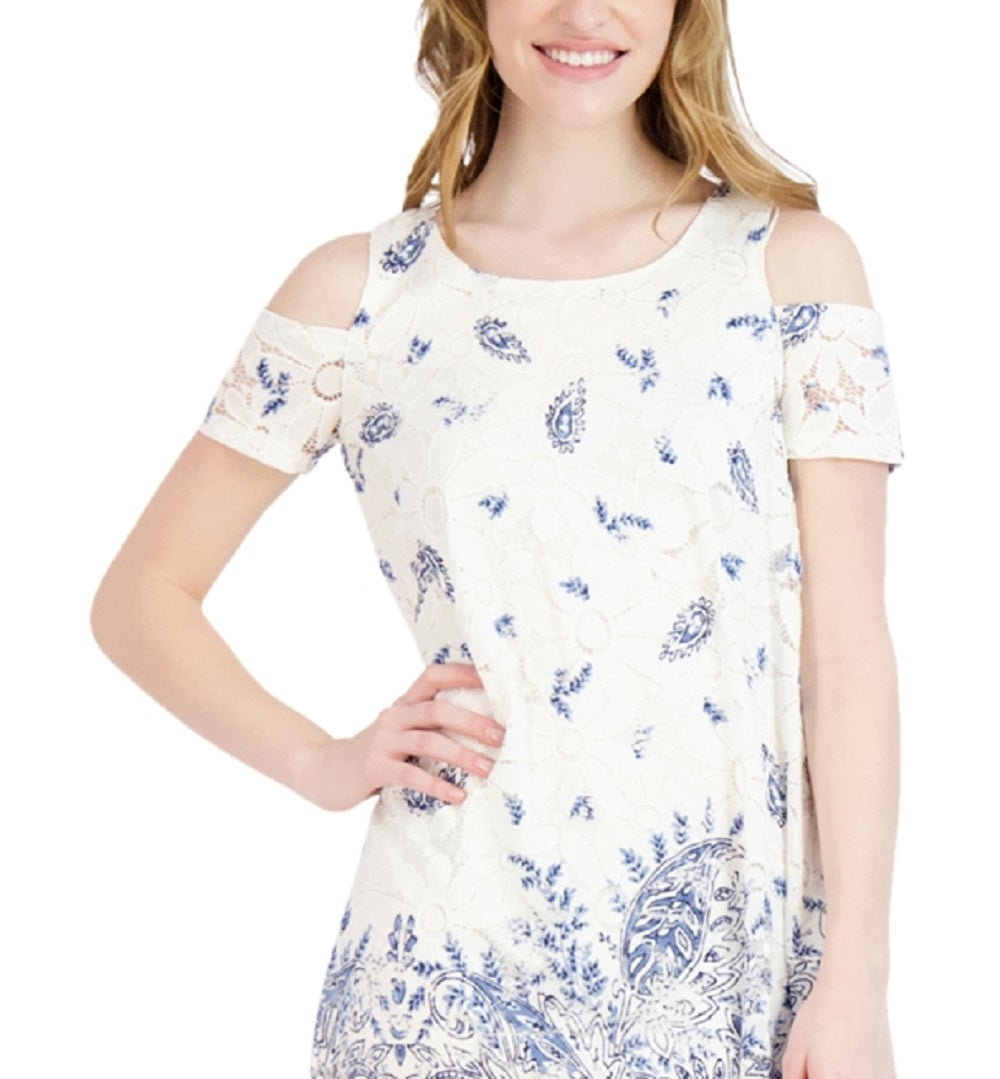 Vestido feminino Robbie Bee com estampa ombré e ombro de fora, azul, tamanho pequeno e pequeno