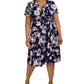 Vestido envelope falso com estampa floral Robbie Bee feminino, azul, tamanho 2X