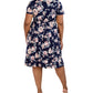 Vestido envelope falso com estampa floral Robbie Bee feminino, azul, tamanho 2X