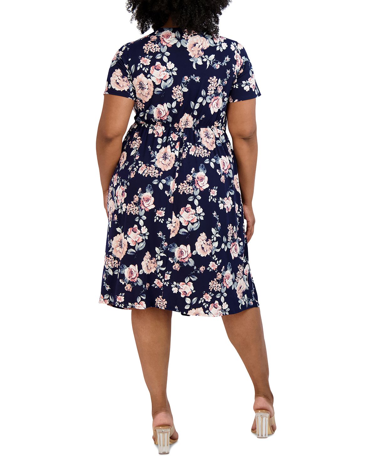 Vestido envelope falso com estampa floral Robbie Bee feminino, azul, tamanho 2X