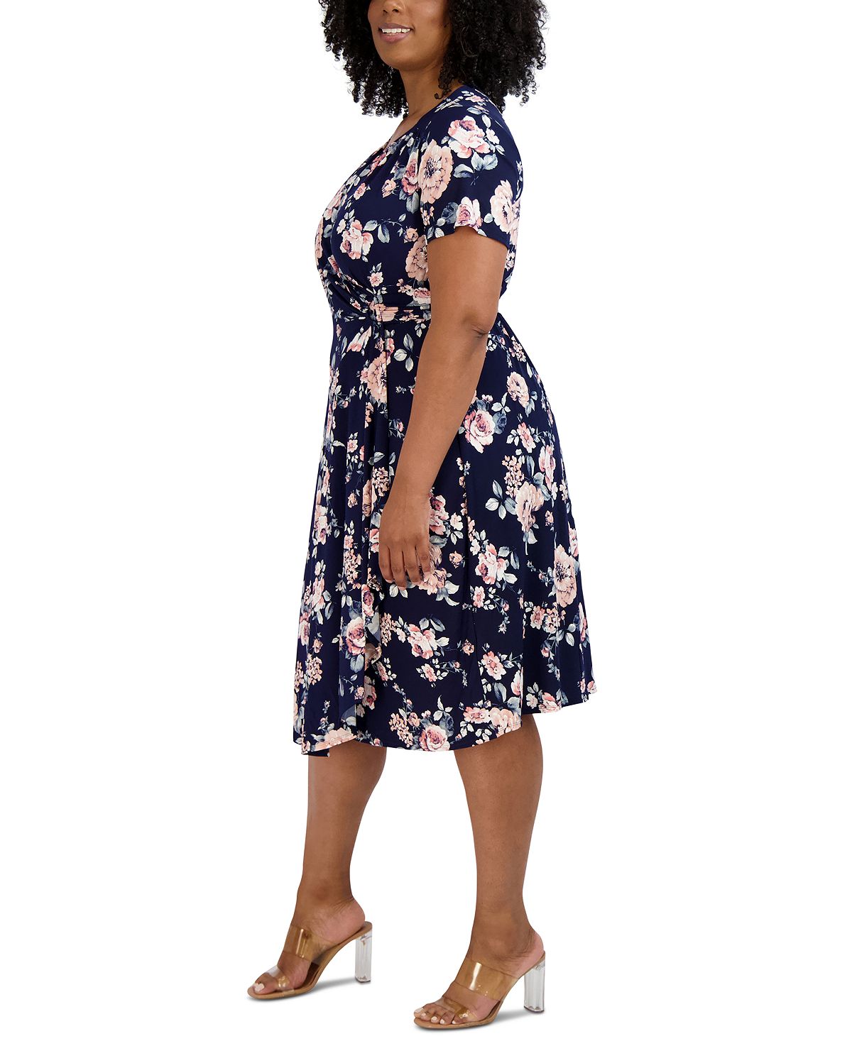 Vestido envelope falso com estampa floral Robbie Bee feminino, azul, tamanho 2X