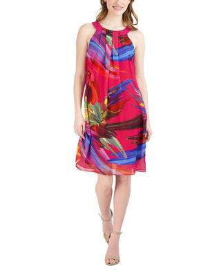 Vestido feminino Robbie Bee estampado em linha A, tamanho pequeno, vermelho