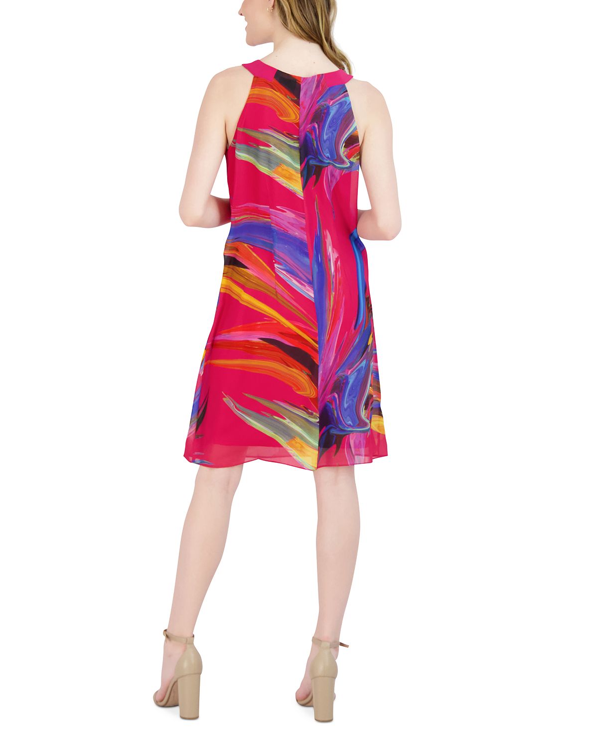 Vestido feminino Robbie Bee estampado em linha A, tamanho pequeno, vermelho
