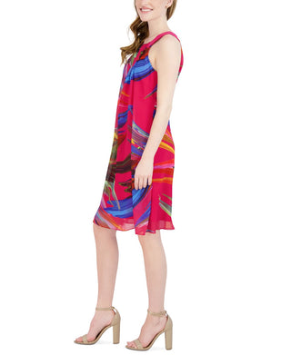 Vestido feminino Robbie Bee estampado em linha A, tamanho pequeno, vermelho