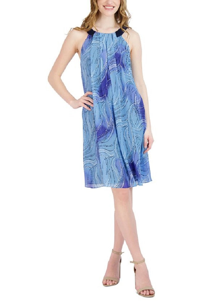 Vestido Halter de Chiffon Feminino Robbie Bee Azul Tamanho Médio