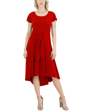 Vestido midi alto e baixo feminino Robbie Bee, vermelho, tamanho grande