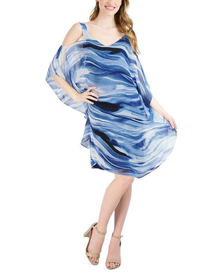 Vestido curto kaftan Robbie Bee feminino, azul, tamanho 6, pequeno