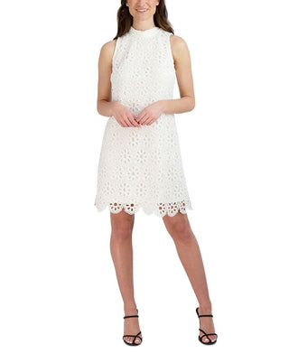 Vestido feminino Robbie Bee sem mangas com renda evasê, tamanho 6, branco, pequeno