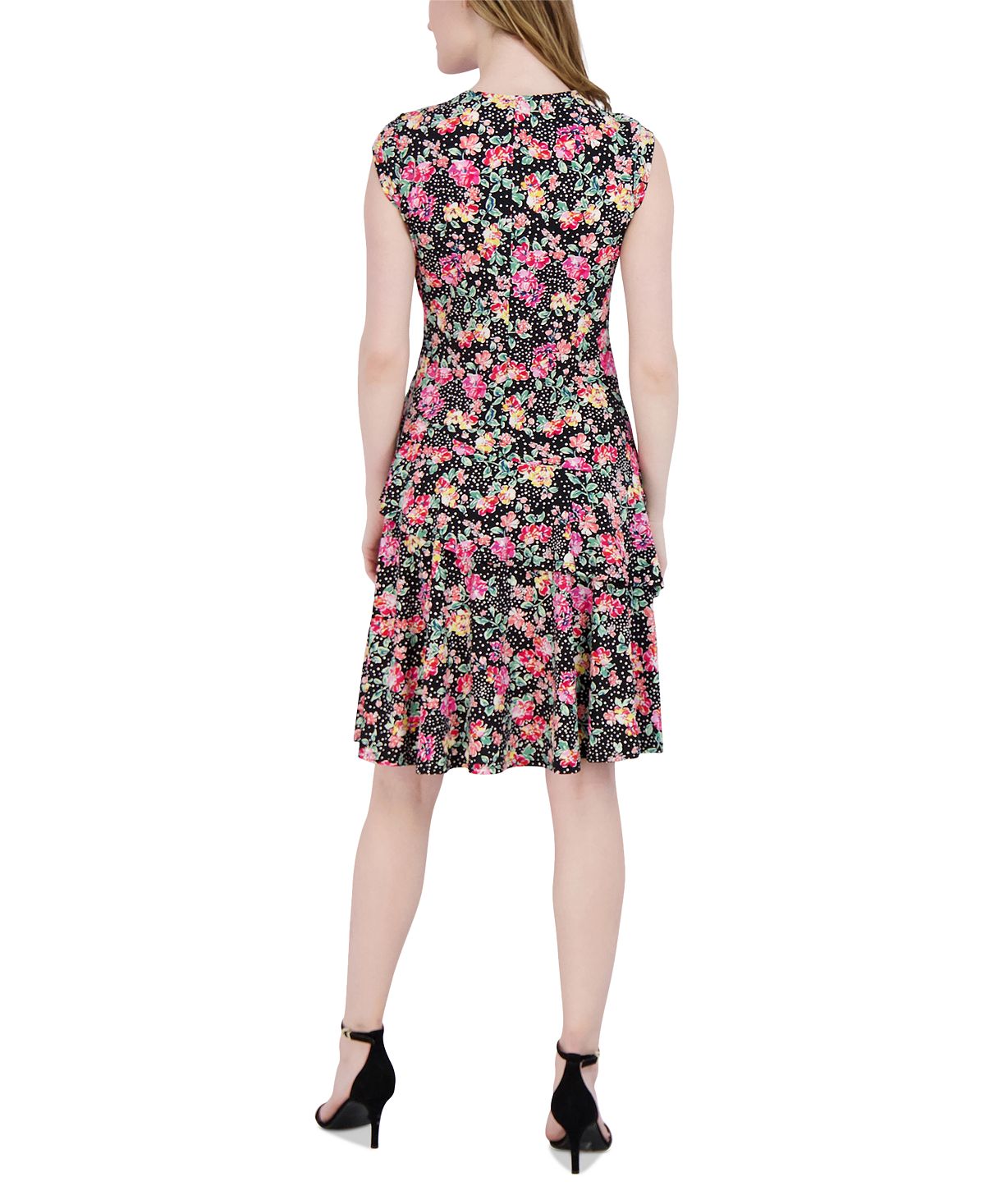 Vestido de malha com babados Robbie Bee feminino, preto, tamanho pequeno médio