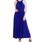 Vestido longo feminino Donna Ricco, plissado, com cinto, azul, tamanho 14