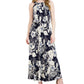 Vestido longo feminino Robbie Bee com decote plissado, azul, tamanho pequeno grande