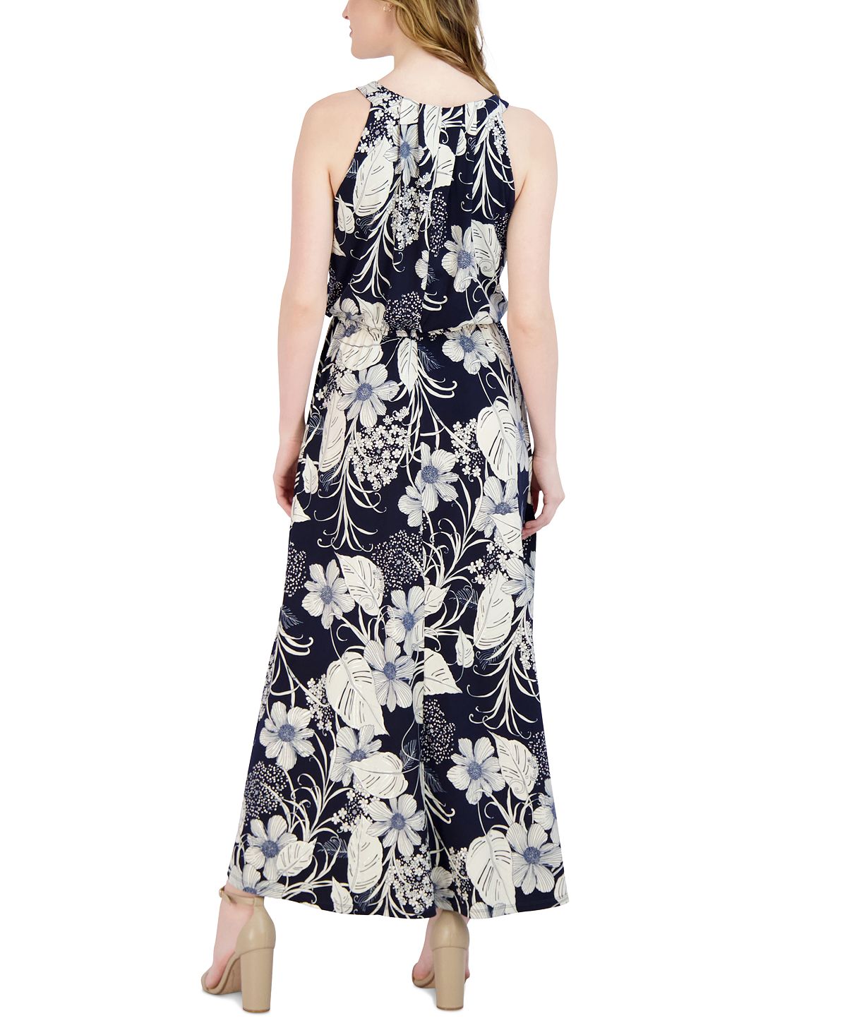 Vestido longo feminino Robbie Bee com decote plissado, azul, tamanho pequeno grande
