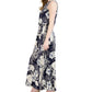 Vestido longo feminino Robbie Bee com decote plissado, azul, tamanho pequeno grande