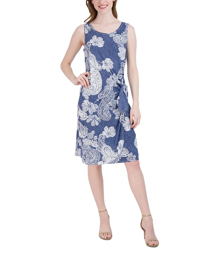 Vestido feminino Robbie Bee com estampa Paisley e amarração lateral, azul, tamanho pequeno e pequeno