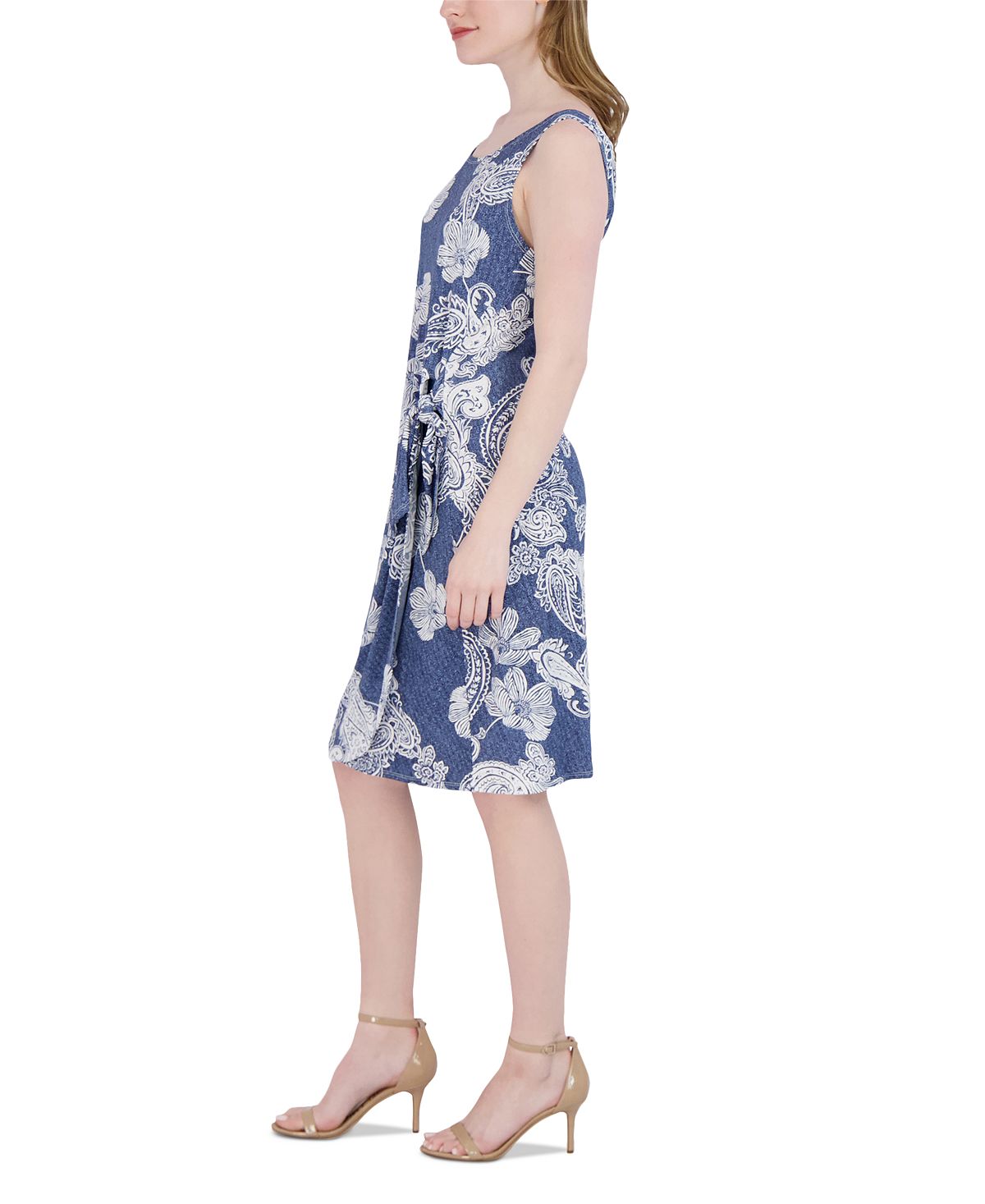 Vestido feminino Robbie Bee com estampa Paisley e amarração lateral, azul, tamanho pequeno e pequeno