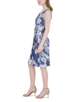 Vestido feminino Robbie Bee com estampa Paisley e amarração lateral, azul, tamanho pequeno e pequeno