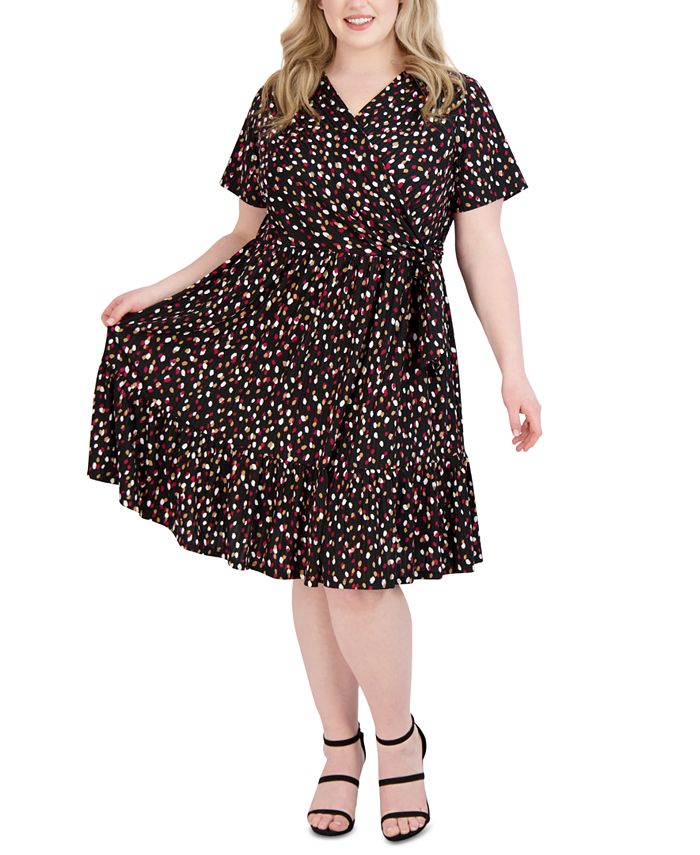 Vestido envelope falso feminino Robbie Bee, preto, tamanho 1X